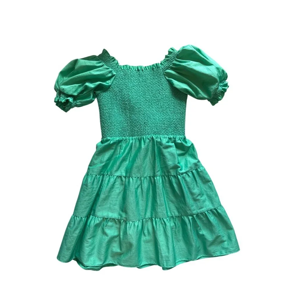 Alice + Olivia Green Smocked Puff Sleeve Mini Dress Size 2 Cotton Cottage Core